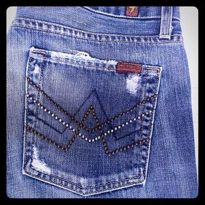 7 For All Mankind Womens Boot Cut Ripped BlueJeans